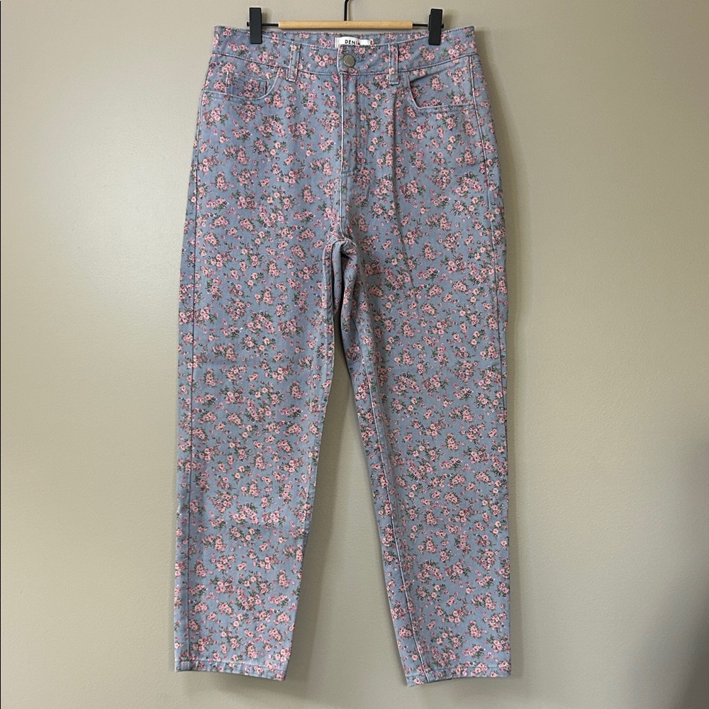 Miss Selfridge (ASOS) Ditsy Floral Print Mom Jeans Mid Wash Blue US Size 8